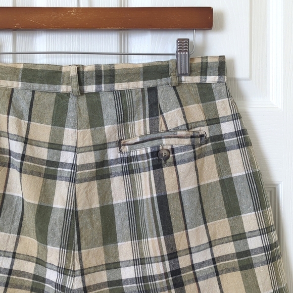Kikomo 90's Vintage Plaid Linen Blend High Waisted Wide Leg Shorts Sage 13/14 - Picture 11 of 11